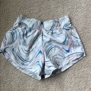 DSG White and Blue Athletic Shorts with Swirled Pattern